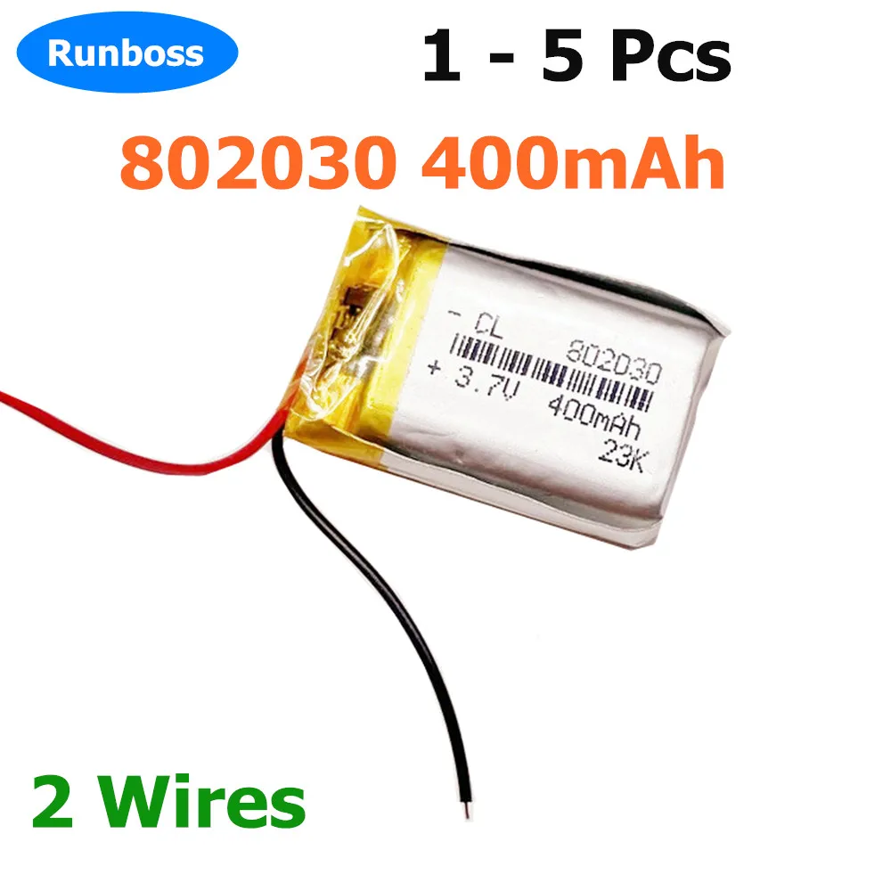 

1-5PCS 802030 3.7V 400mAh Lithium Polymer Rechargeable Battery for MP3 MP4 Toys GPS Bluetooth Speaker USB Fan Mouse Massager