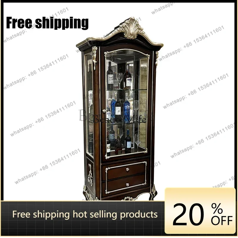 Factory Direct Sales French Wine Cabinet, European Court Living Room Solid Wood Carving Flower High Partition Cabinet