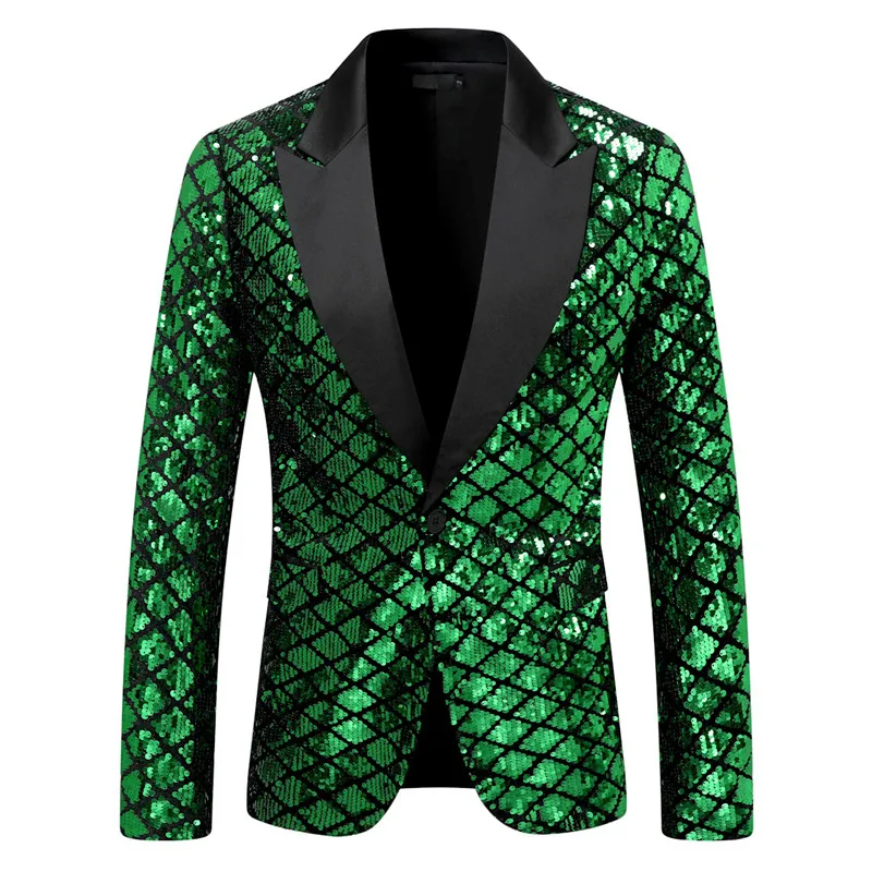 Moda Homens Luxuoso Lantejoula Xadrez Terno Jaqueta Ouro/Prata Cantor Anfitrião Stage Party Vestido Solto Blazer Casacos