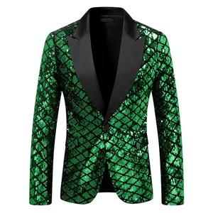 Fashion Men luxurious Lantejoula Plaid Suit Jacket Gold/SILVER Singer Host Stage Party Let 10 Main Sales Blazer Men's Chess - №3