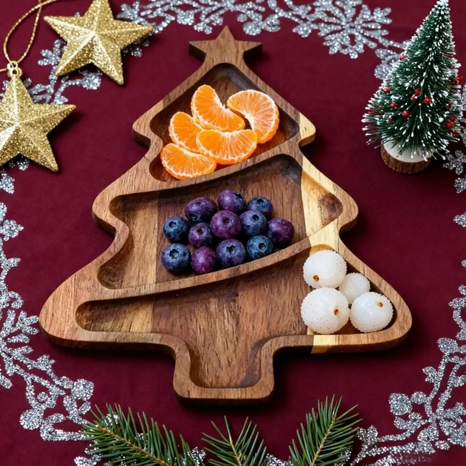 Plateau en bois de Noël, décoration de cuisine rustique, planche à découper, plateau de service pour en-cas de Noël, bonbons, biscuits, desserts, apéritifs