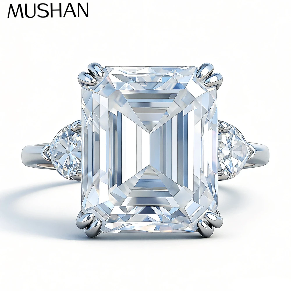 

MuShan Brand Jewelry 925 Sterling Silver Ring VVS Moissanite Trendy Ring for Girlfriend 18K Real Gold Plated MST Patent Rings