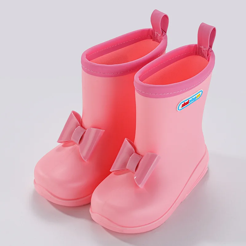 New Girls Rain Boots Versatile Soft Waterproof Bow Sweet Princess Four Seasons Cute Kindergarten Children Casual Rainy Day Shoes