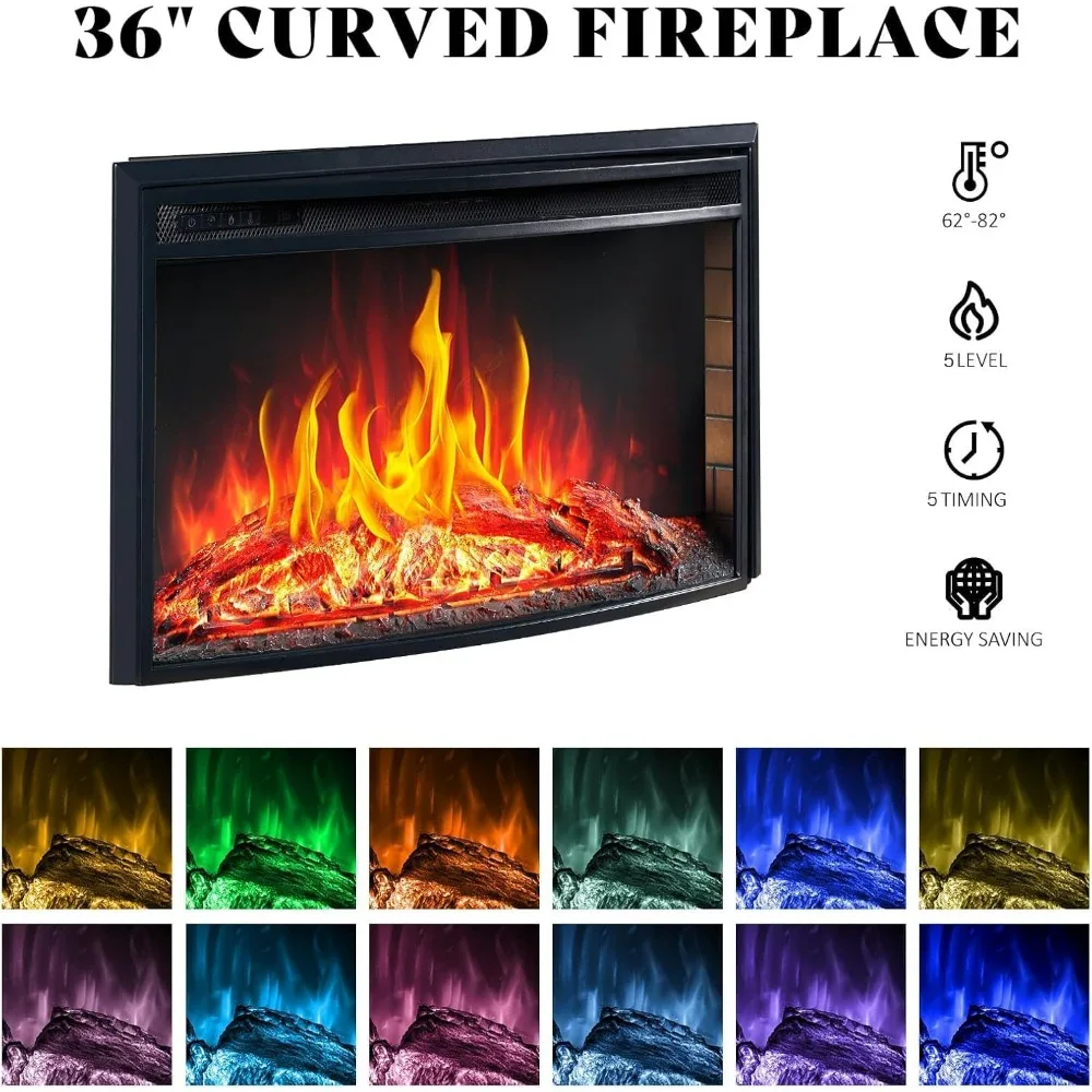 حامل تلفزيون كهربائي على طراز المزرعة مقاس 70 بوصة مع شاشة منحنية 36 LED ودرجين ورفوف قابلة للتعديل #4