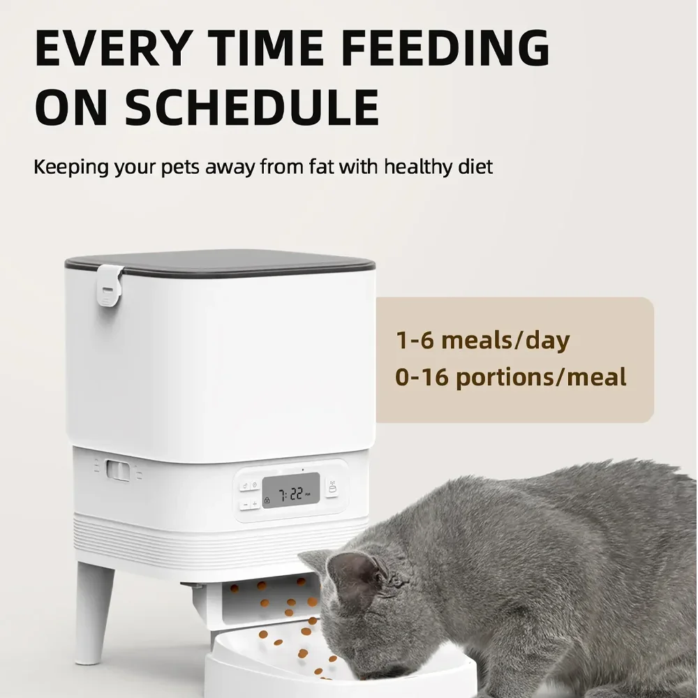 Furpipi Smart Cat Feeder with Key Control User-Friendly Time Setting Automatic Food Dispenser for Pets Dogs Cats