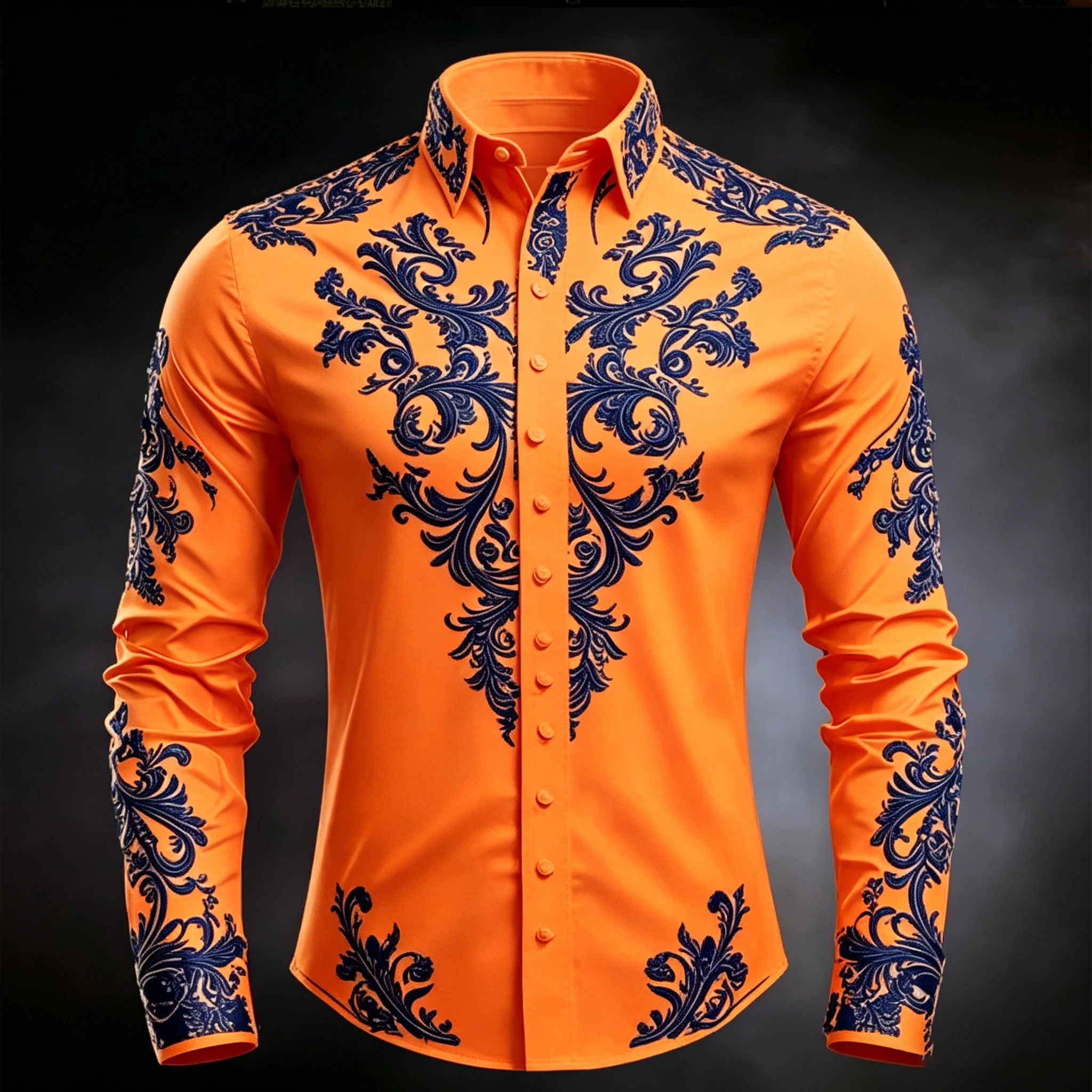 Men's Luxury Baroque Print White Satin Dress Shirt Long Sleeve Slim Fit Formal Business Party Button Down Shirt view 5