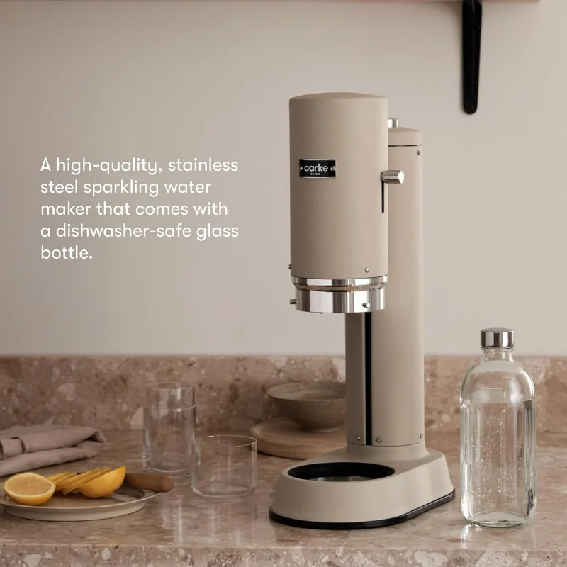 Carbonator Pro, Sparkling & Carbonation Water Machine, Stainless Steel with Glass Reusable Bottle Volume 800 mL (Sand)