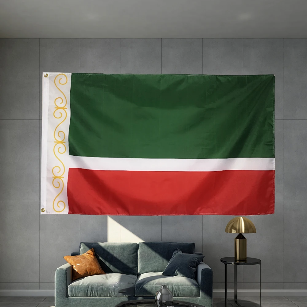 Flag of the Chechen Republic Outdoor Graphic Custom Printed  Hanging  Polyester Shaft Cover Brass Grommets Design Outdoor