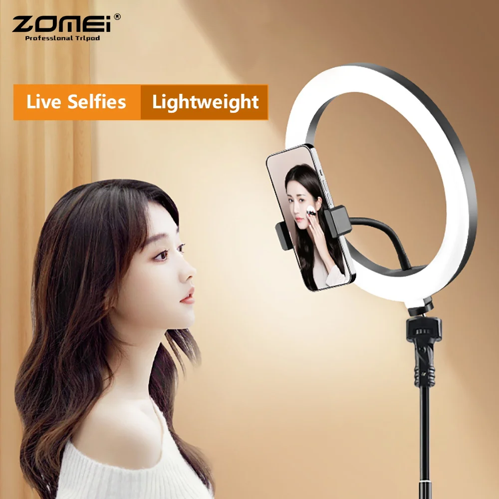 

ZOMEI 133cm Tripod with 10'' LED Ring Fill Light RGB Panel fill Lamp Portable Extend Selfie Stick Photography Phone Stand