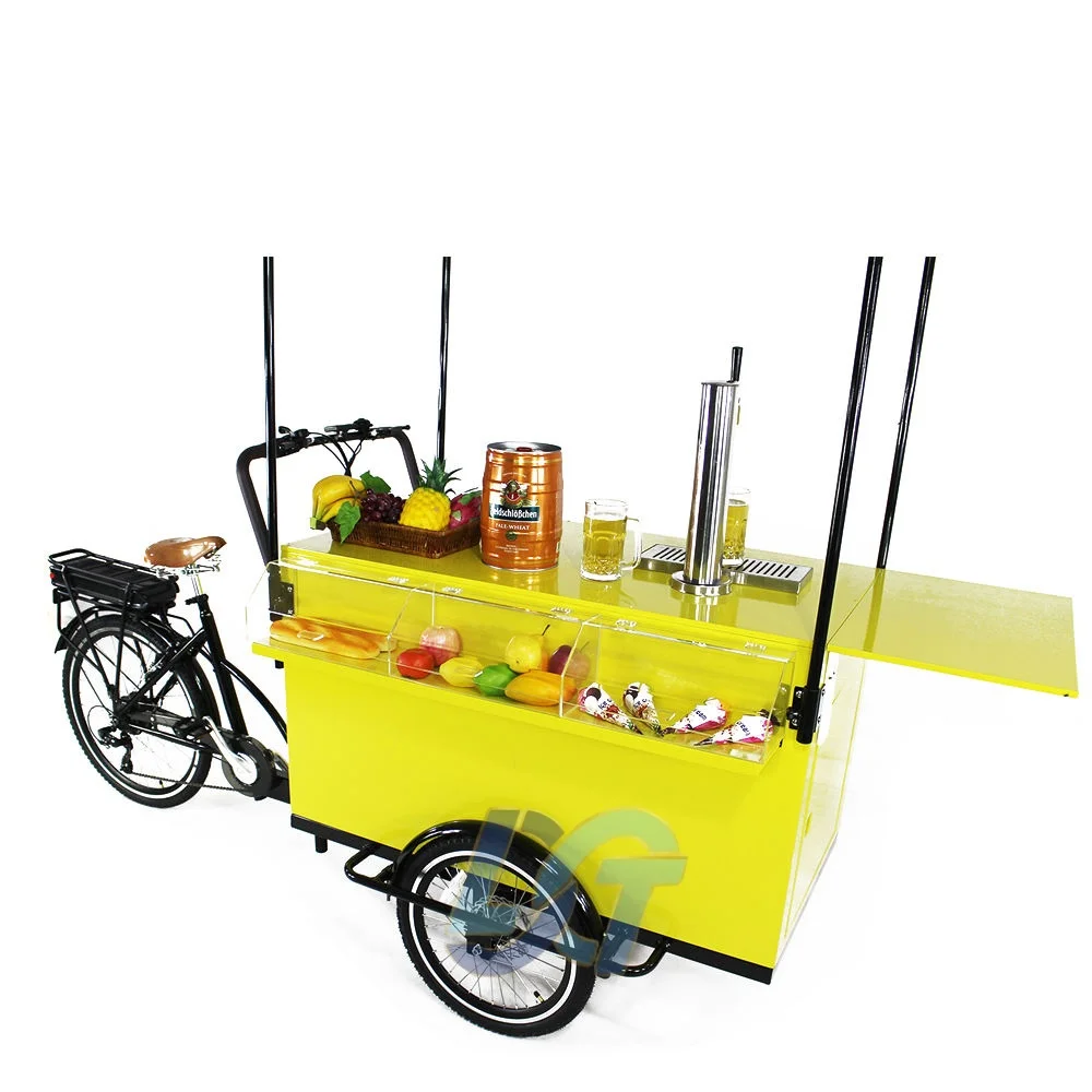 Customized Electric Beer Bicycle Snack Vending Cargo Trike 3 Wheel Beer Pub Bike Mobile Bar With Battery Bike Cargo Trailer