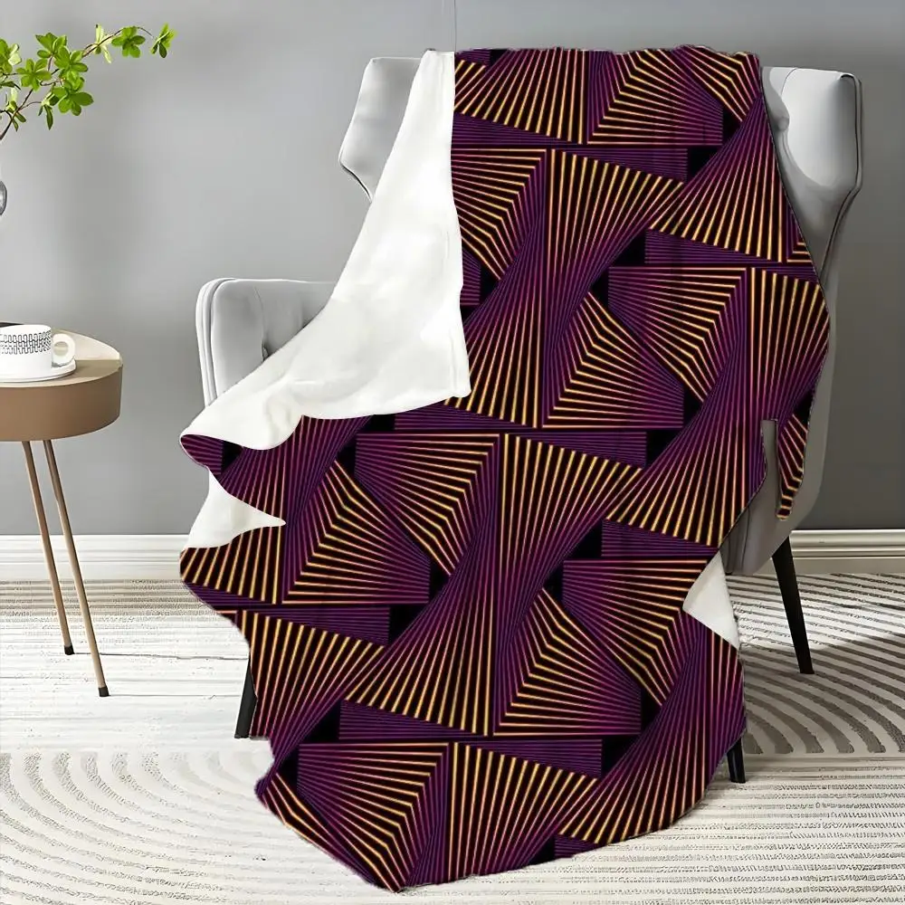Modern Geometric Throw Blanket, Shifting Purple Blue Pink Hex Lines Bedroom Blanket Throw Blanket Aesthetic Portable Home Travel