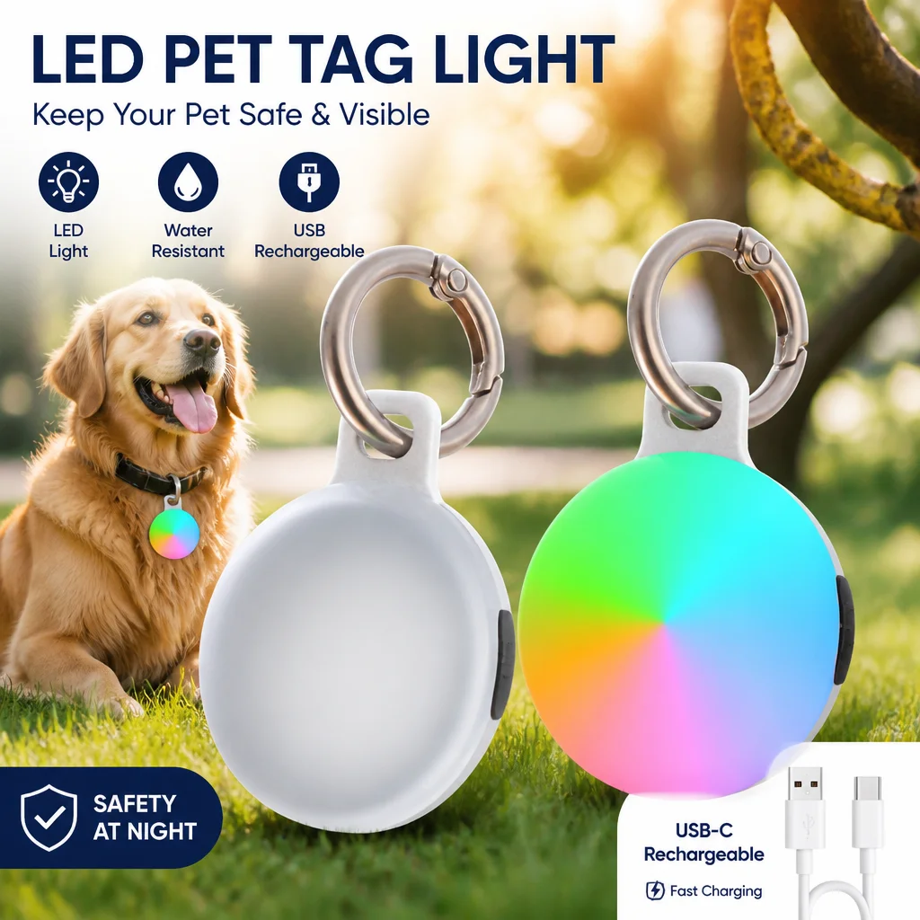 Waterproof RGB LED Pet Collar Light, USB-C Rechargeable Night Safety Tag for Dogs Cats Outdoor