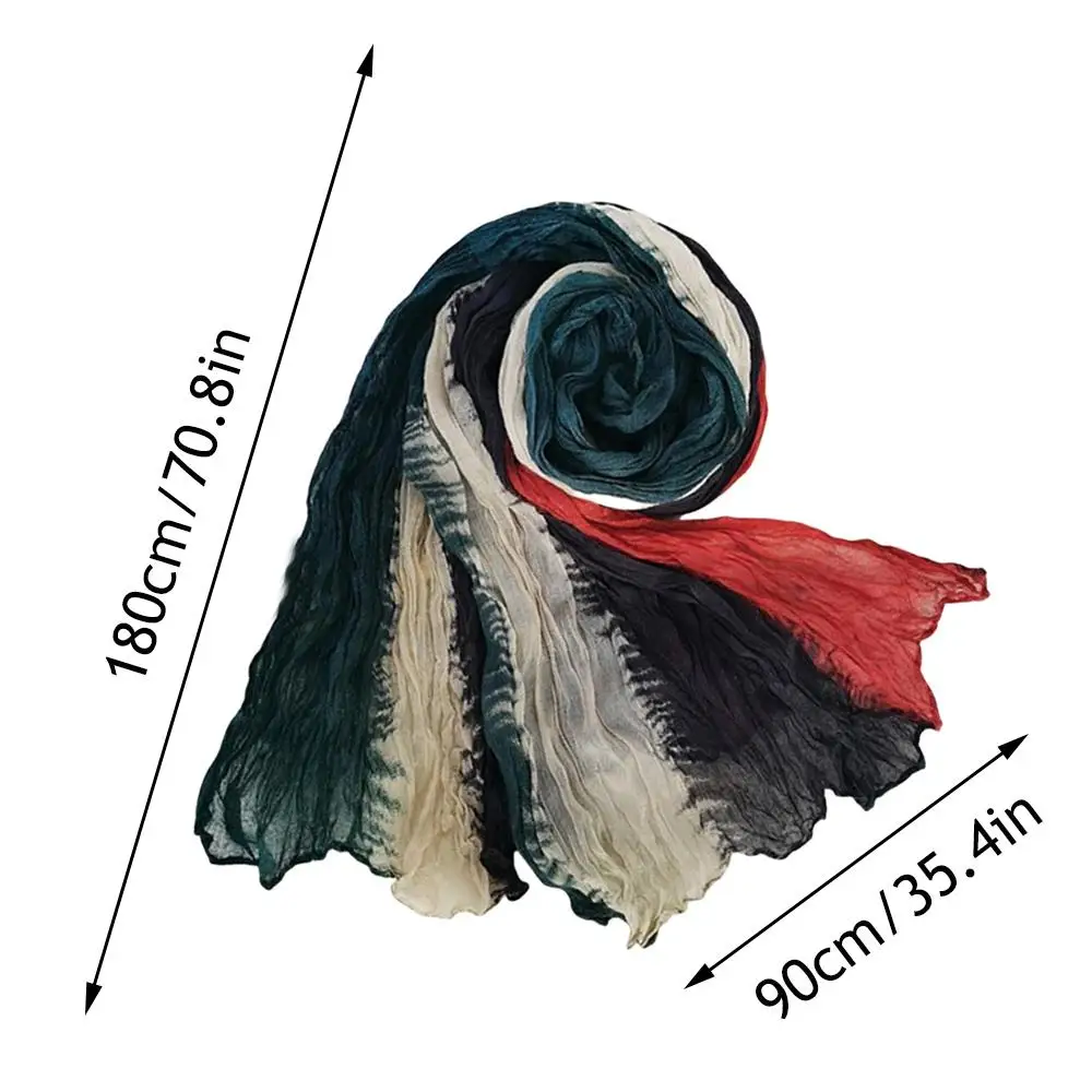 Nieuwe dunne patchwork katoenen voile sjaals winddicht tie-dye hoofddoek linnen lange plooien dunne sjaal veelzijdige bedrukte damessjaal