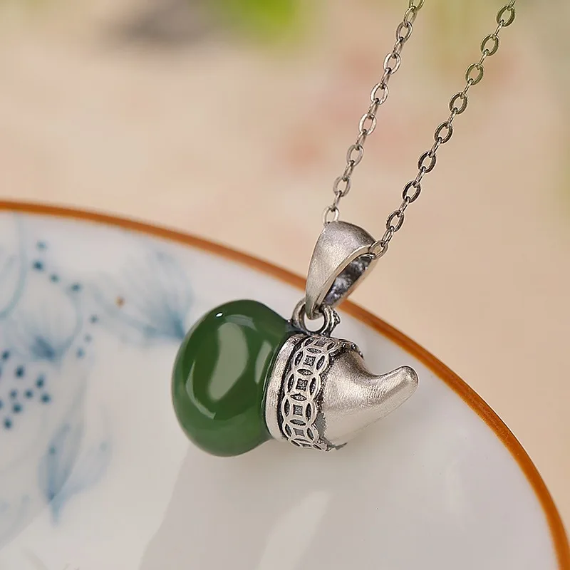 

TIMESWIND Lucky S925 натуральный Hetian зеленый нефритовый кулон в виде монеты в виде тыквы женское ожерелье с сертификатом