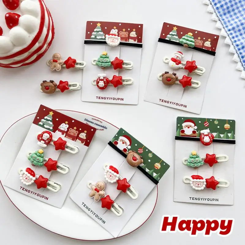 Cartoon Christmas Tree Santa Hair Clips For Kids Elk Cute Bell Hairpins Hair Accessories Christmas Gift Wholesale