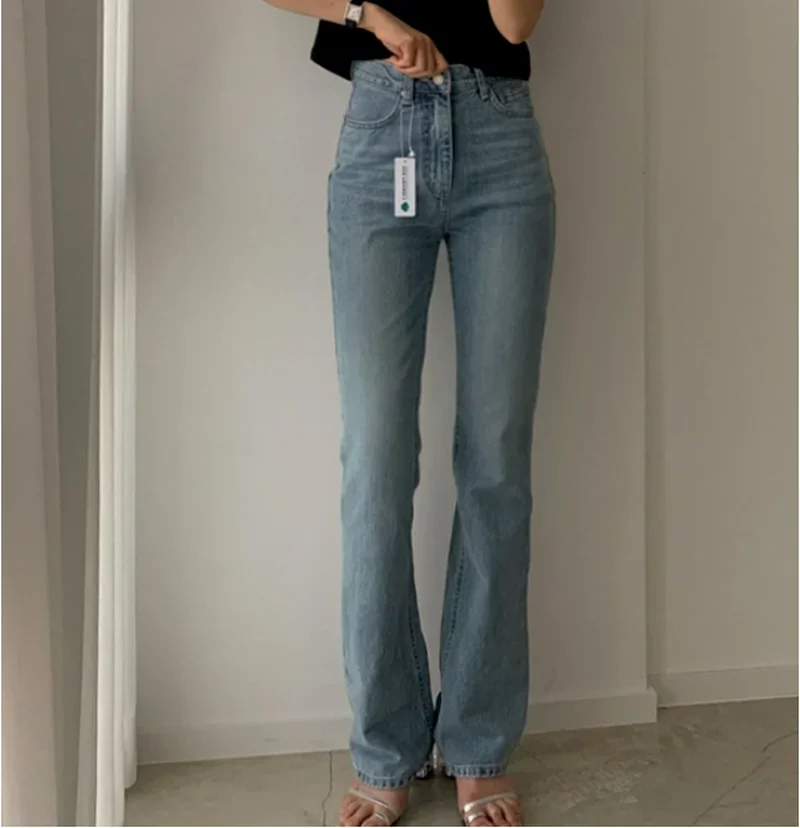 Neploe Autumn Casual Jeans Femme Simple Loose Straight Trousers Korean Temperament High Waist Solid Color Zipper Design Pants