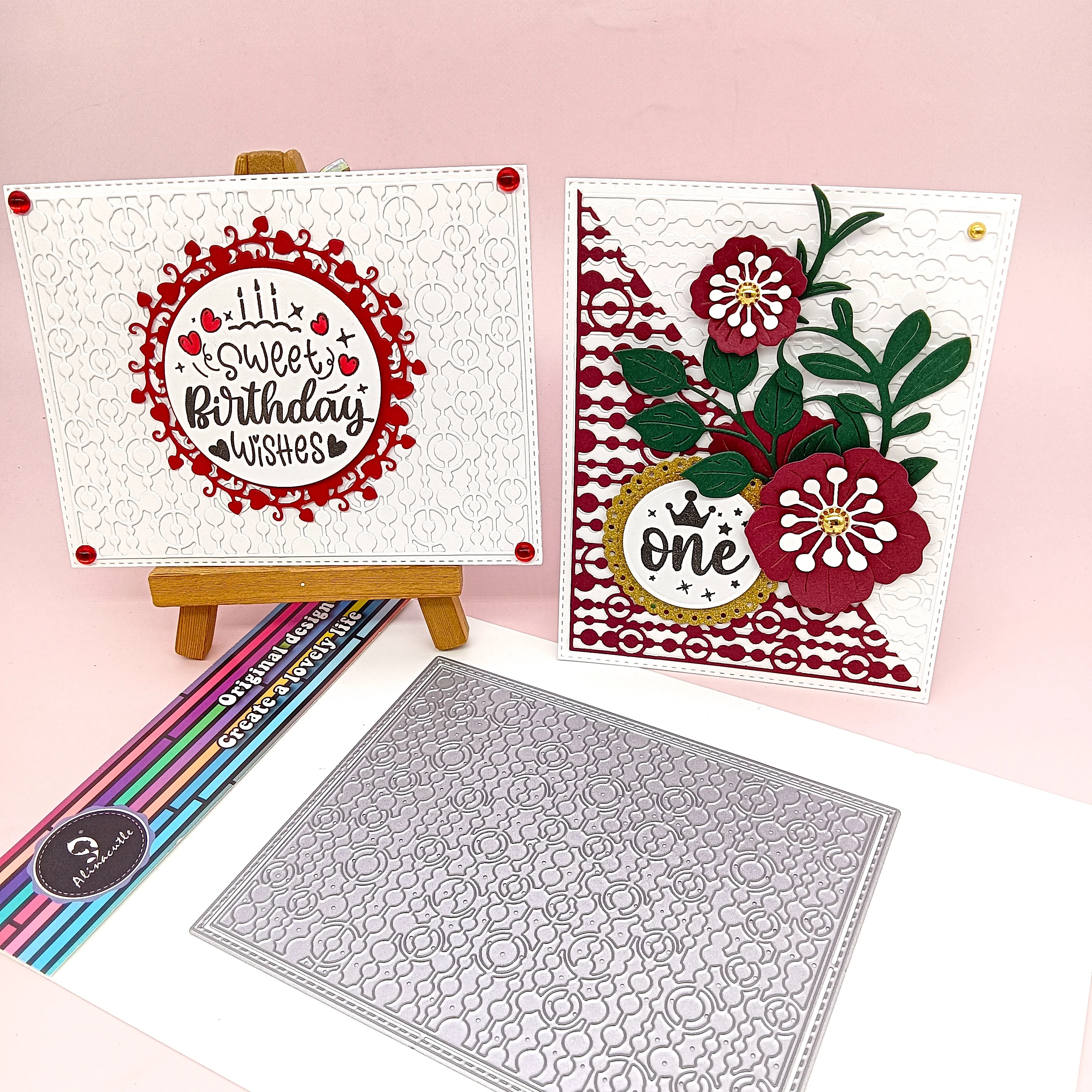 Alinacutle Book Birthday Etched Dies Metal Cutting Die Cut Book Curtain Circle Flower Clear Stamp Scrapbooking Paper Craft