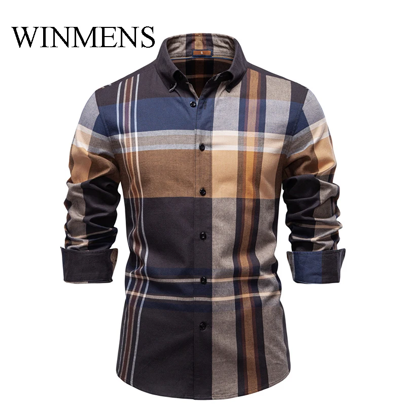 

Men's Plaid Cotton Shirts 2025 Autumn and Spring Youth Turn-down Collar Long Sleeves Shirt High Quality Business Casual