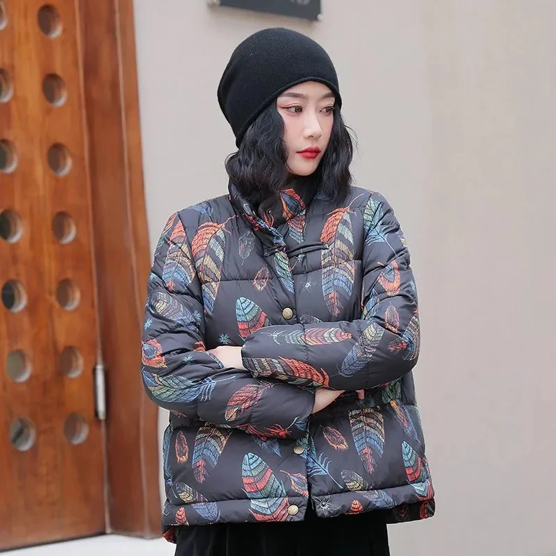 

Утолщенная пуховая хлопковая куртка с принтом, короткая молния, свободная хлопковая шерстяная зимняя одежда, стеганая хлопковая куртка, парка, большие размеры XXXL, Vint