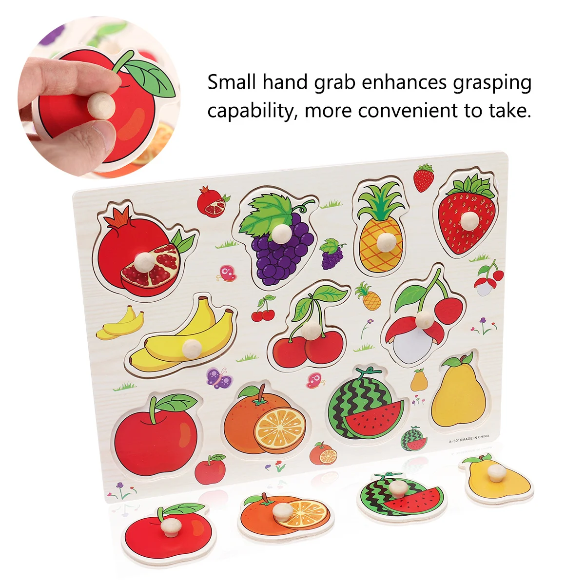 2 szt. Drewniane puzzle z uchwytami do trzymania w dłoniach, kształty owoców i warzyw dla maluchów, gra edukacyjna do nauki dopasowywania, zestaw do wczesnej edukacji dla dzieci