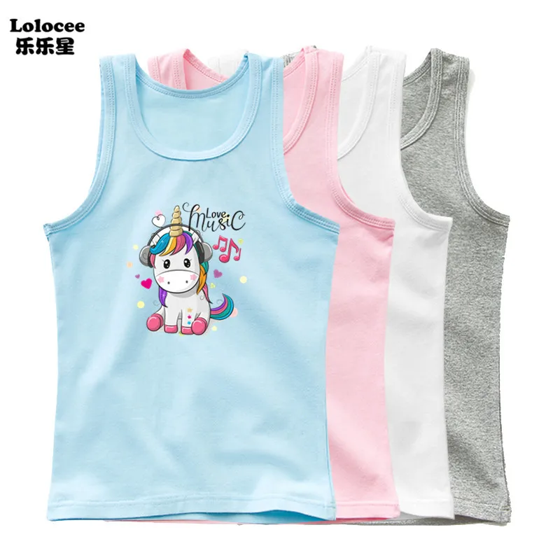 Kawaii Girls Singlet Cute Unicorn printed Girls Tank Tops Kids Sleeveless T-shirt Children Fashion Party Clothes