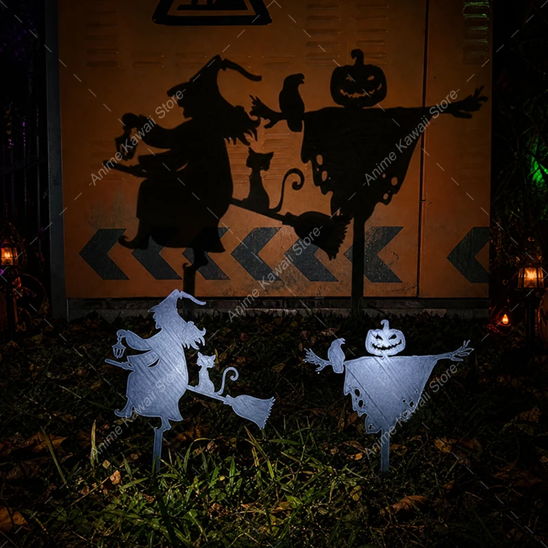 3D Printed Witch Scarecrow Shadow Caster Cartoon Figure Model Outdoor Lawn Wall Ghost Shadow Halloween Atmosphere Decoration