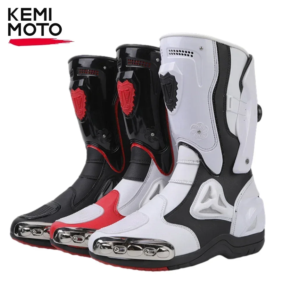 Stivali da moto fuoristrada da uomo Scarpe da motocross alte da corsa in pelle antigoccia Attrezzatura da ciclismo per moto da equitazione ispessita