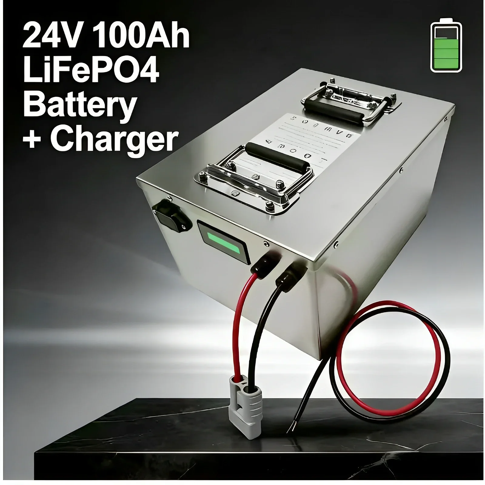 

24V 100Ah Lithium LiFePO4 Pack | 100A BMS 2400W | Solar/Forklift/RV/EV/AGV/UPS | Includes 29.2V 10A Charger