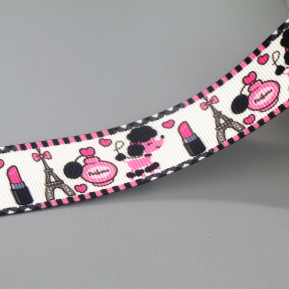 DHK 50yards Poodle Dog Printed Grosgrain Ribbon Accessories Material Headwear Decoration DIY Sewing Craft S2116