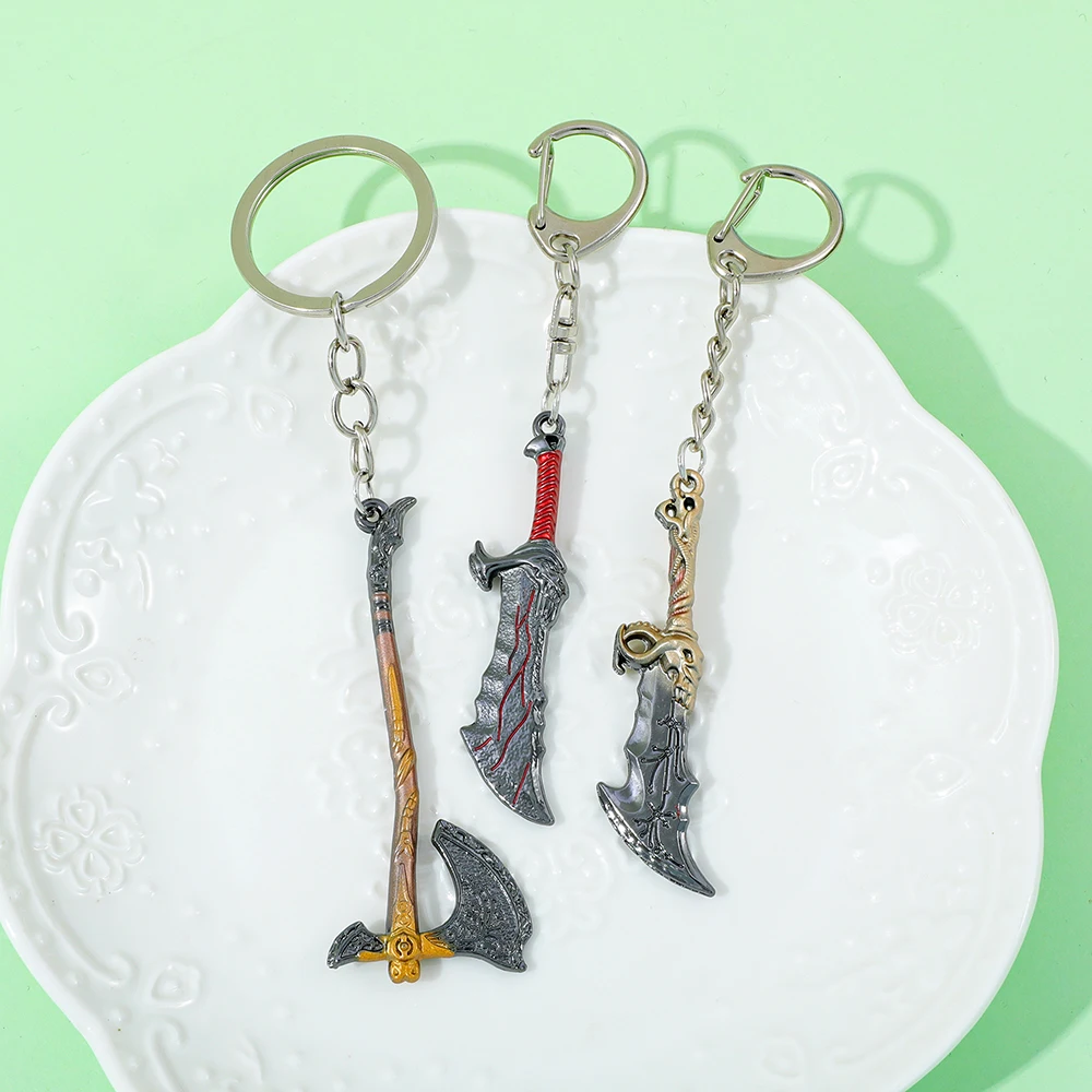 God of War Keychain Ax Sword Key Chains ملحقات حلقة مفاتيح السيارة للرجال والنساء #5