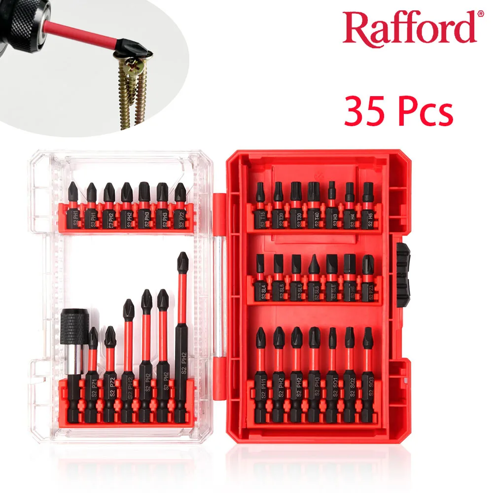 

Набор бит Rafford35-Pcs S2 из сплава 1/4 дюйма для ударных дрелей, шестигранных головок и бит Torx для электрических отверток с футляром для хранения