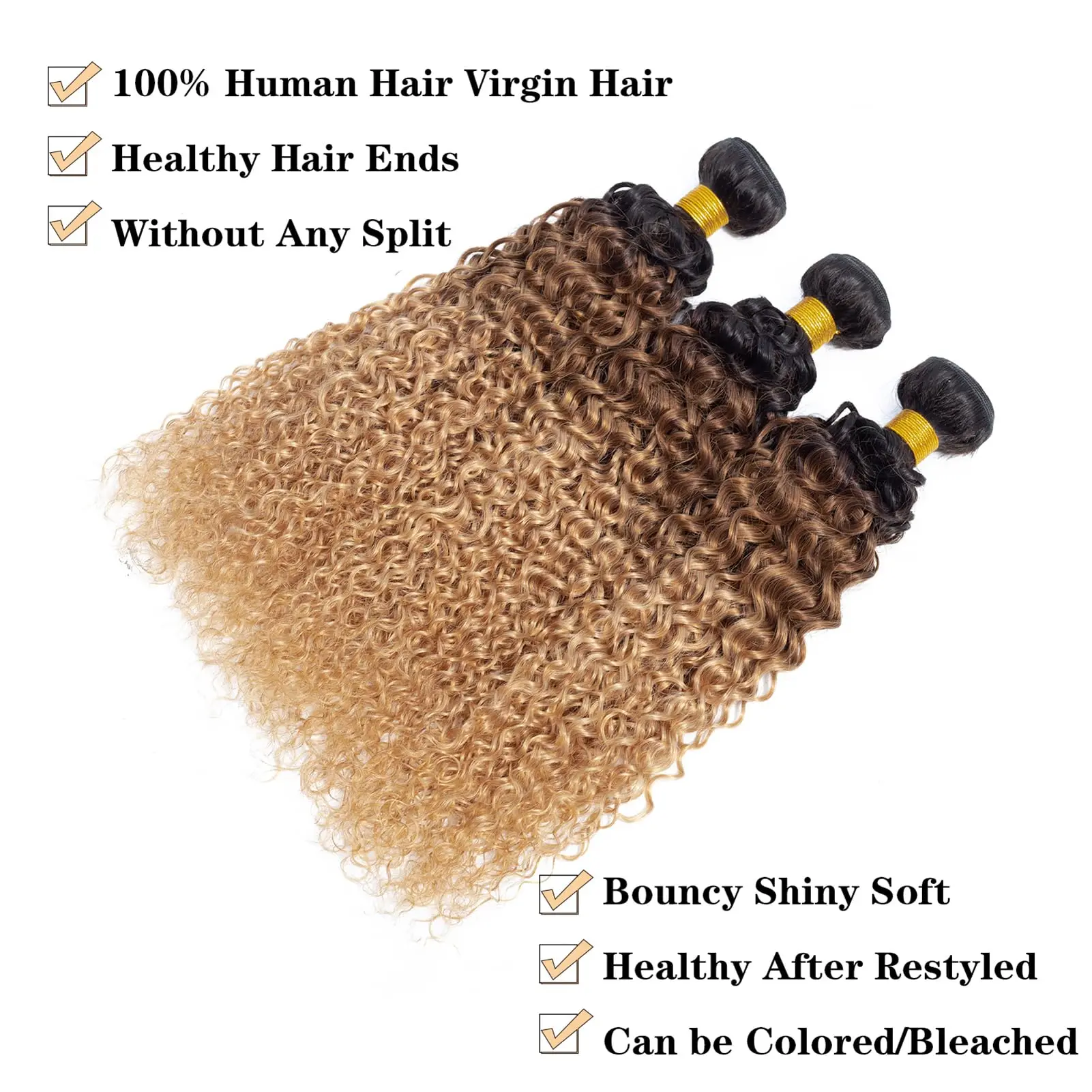 12A Brazilian Kinky Curly Human Hair Bundles Ombre Blonde Colored Curly Hair Weave 3/4 Bundles 100% Virgin Raw Hair Extensions