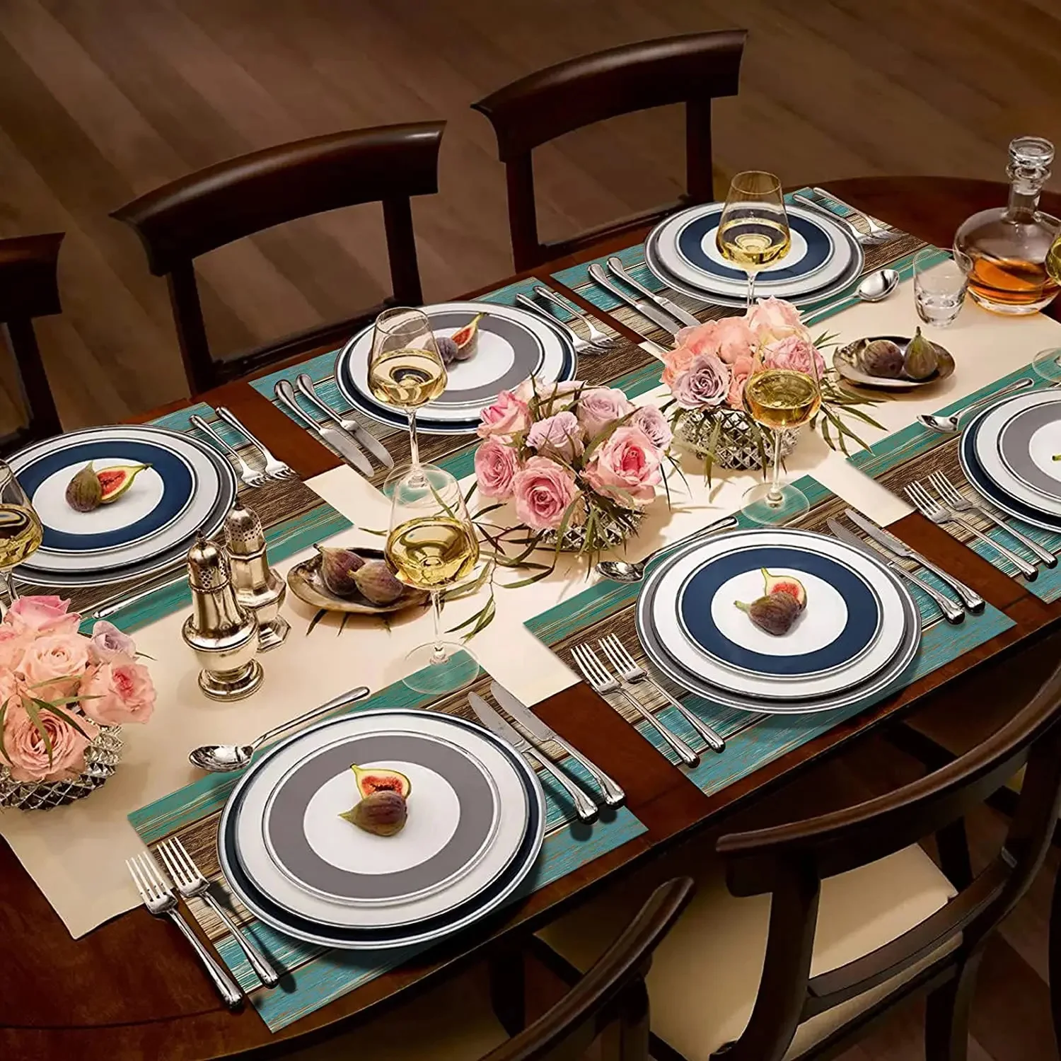 Placemats Set of 4, Retro Rustic Barn Wood Texture Linen Resistant Table Mats Decoration for Kitchen Dining Table