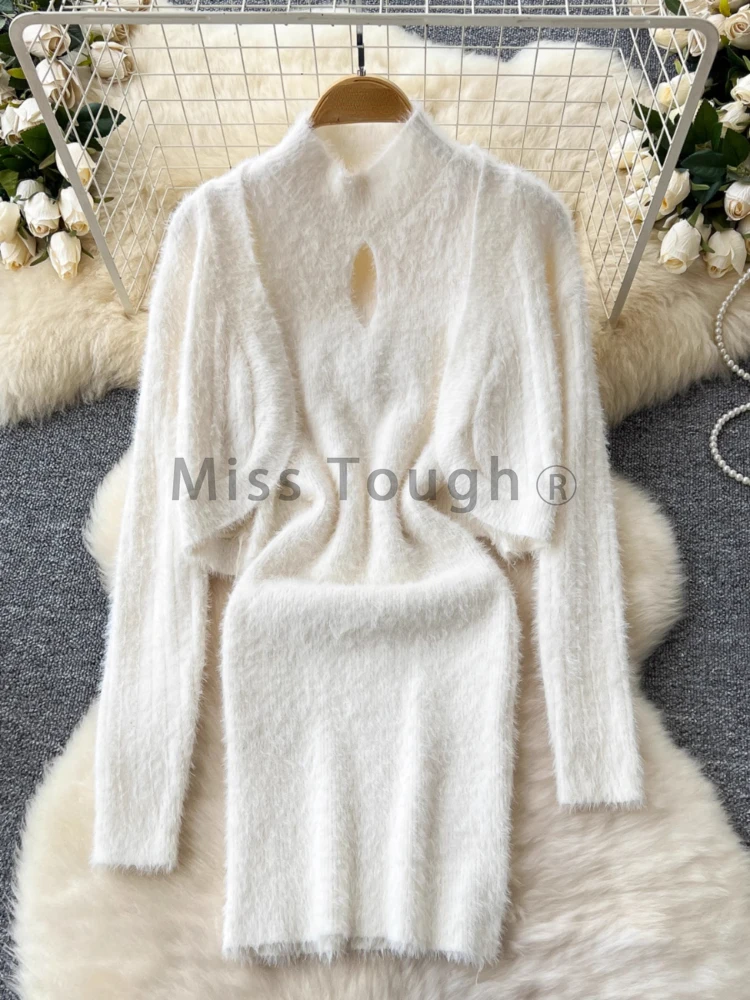 Autumn Sweet Knitted Two Piece Set Women French Fashion Party Sexy Dresses Outfits Gentle Coat + Slim Dress Elegant Suit 2024