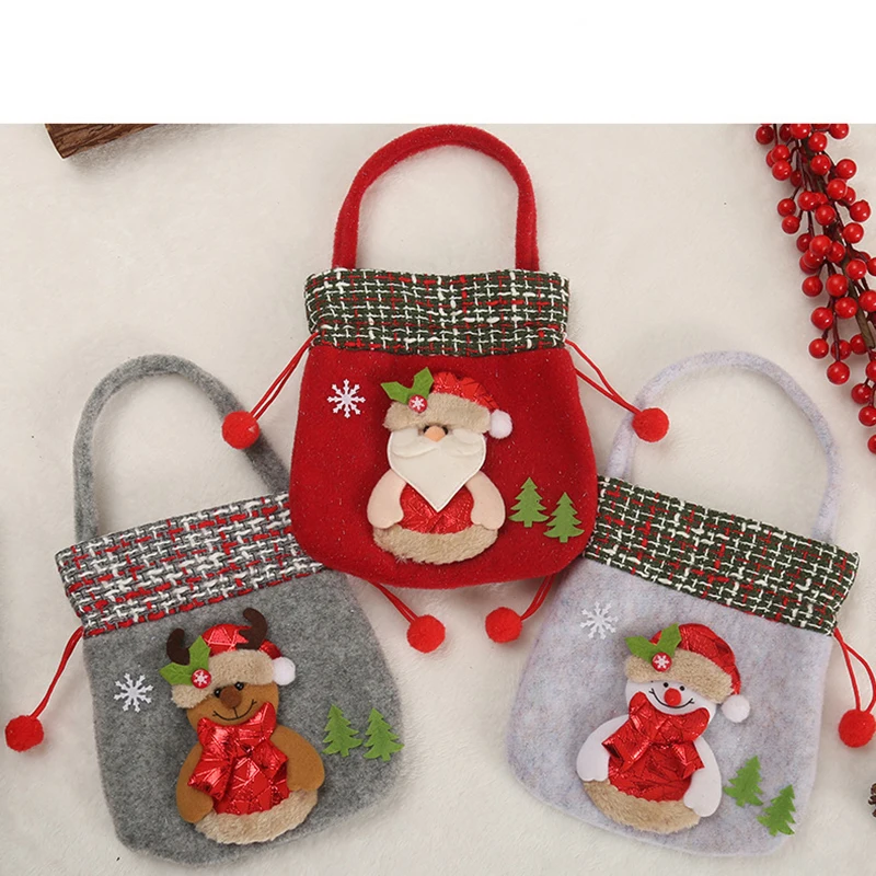 Merry Christmas Drawstring Gift Bag New Year 2025 Large Candy Cookie Packaging Bag 2024 Navidad Christmas Home Decoration