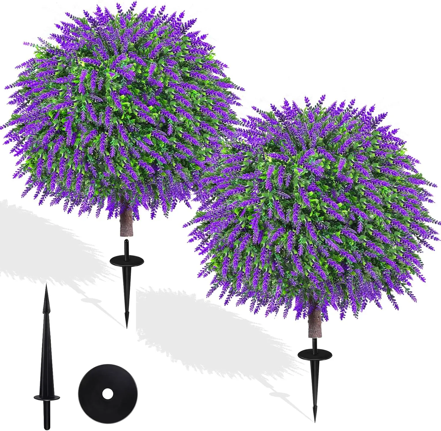 

27.5" Artificial Lavender Topiary Ball Trees Set of 2 with Ground Spikes for Outdoor Porch Decor