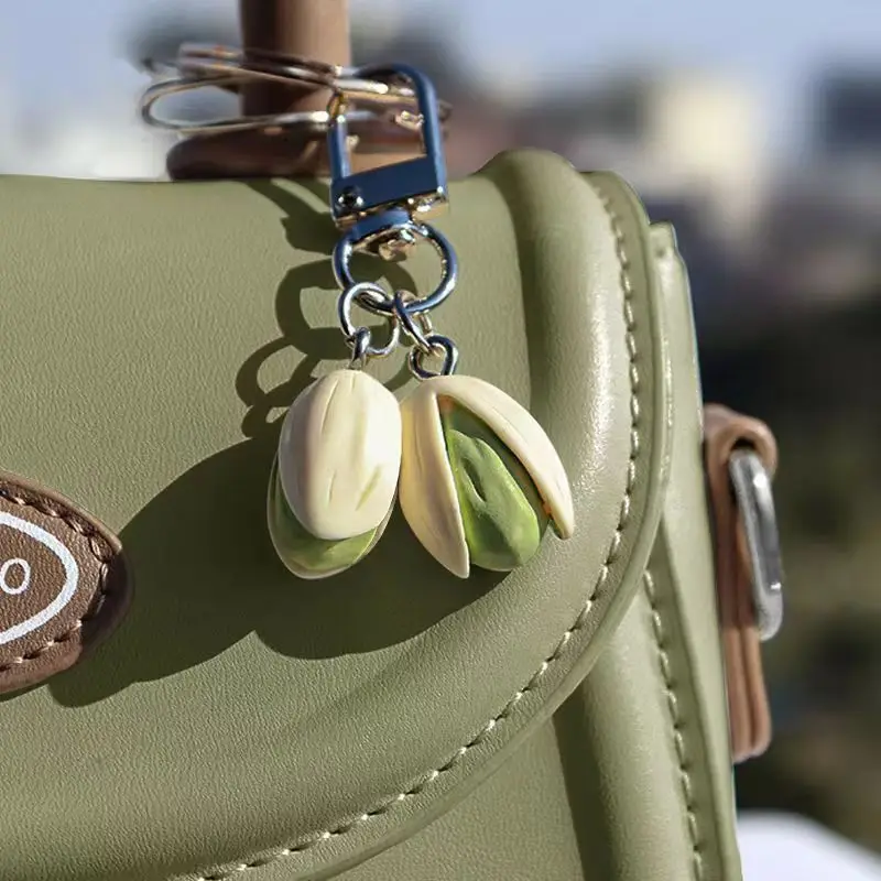 Creative Design Pistachio Keychain Simulation Nut Food Series Fashion Backpack Pendant Jewelry Bag Car Key Ring Cute Accessories