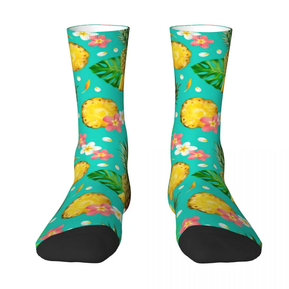 Holiday Pineapple Stockings Pink Floral Print Design Funny Socks Winter Anti Slip Socks Unisex Running Sports Warm Soft Socks