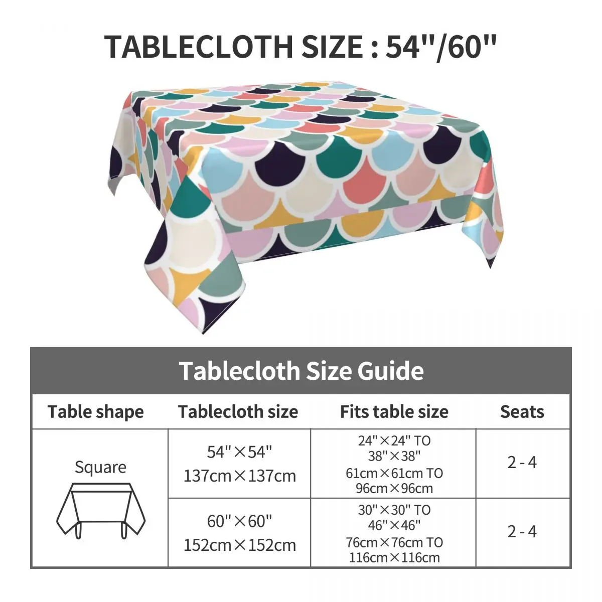 Colorful Circles Mermaid Tablecloth Seigaiha Protection Table Cover Funny Table Cloth Decoration For Home Picnic Events Party