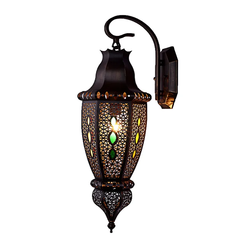 

Full copper hollow carved Arabic lamp corridor aisle single head wall lamp hotel rooms restaurant decoration glass copper lamp