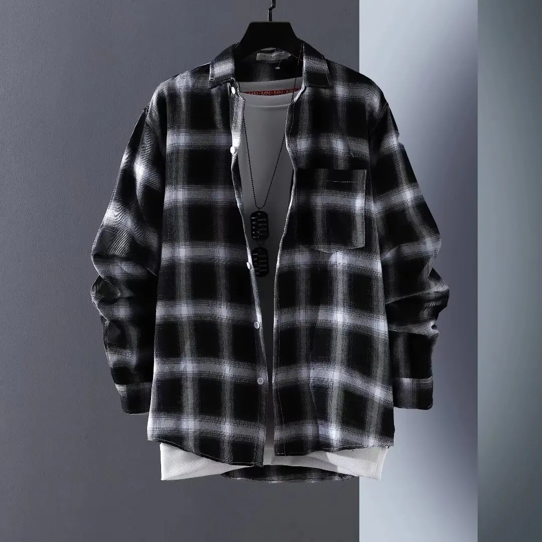 

Loose Men's Plaid Shirt Long Sleeve Spring Autumn Style Casual Fashion Outerwear Male Model Youth Trend Spring Season