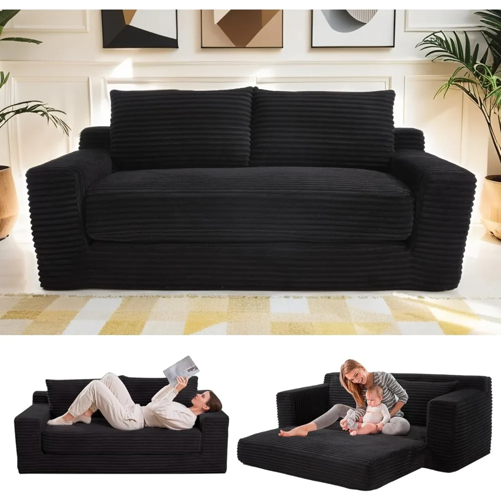 

Loveseat Sofa Bed Boneless Couch, Convertible 2-in-1 Design, Corduroy Fabric - Compact Memory Foam Couch for Small Spaces, Apar