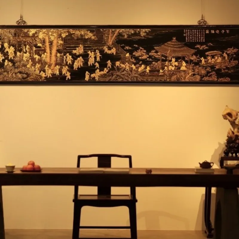 Baizi Yingfu picture large hanging screen solid wood new Chinese style living room background wall entrance decoration pendant