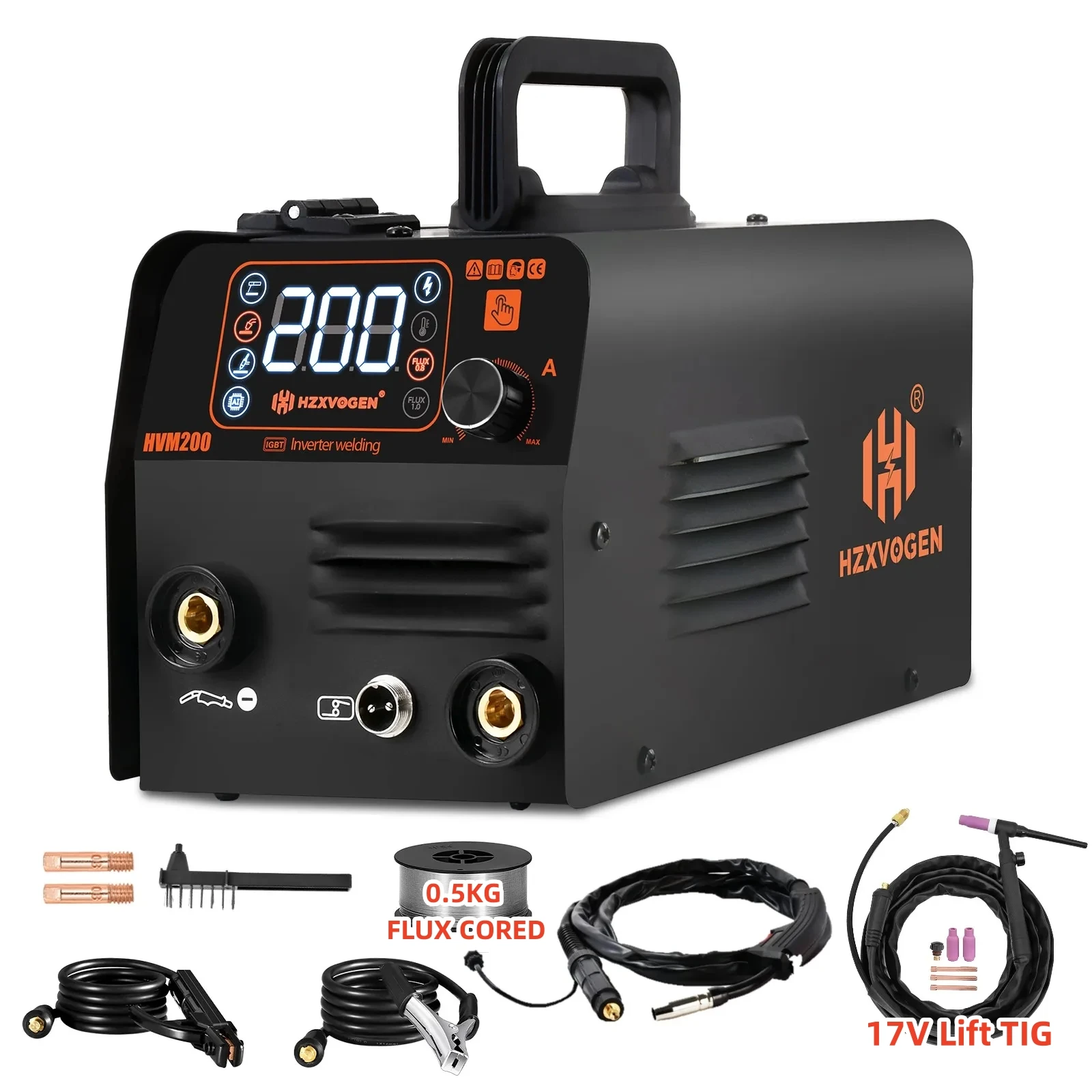 HZXVOGEN 3 in 1 MIG/TIG/MMA Semi-automatische lasmachine HVM200 Inverter Lasser Synergy Tool Non Gas voor gasloos ijzer Solderen