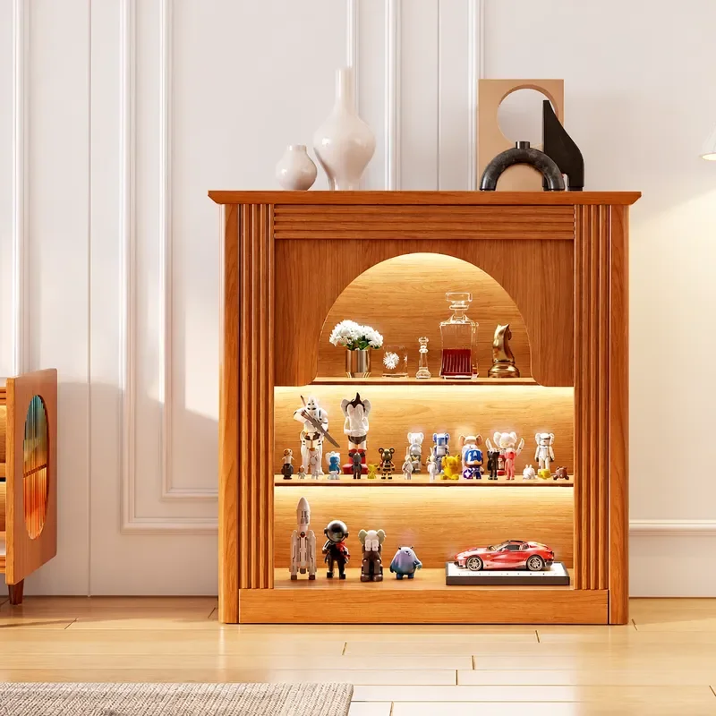 Cherry Wood Log Color Entrance Door Cabinet Living Room Storage Decoration Display Shelf for Children Toy Figure Models