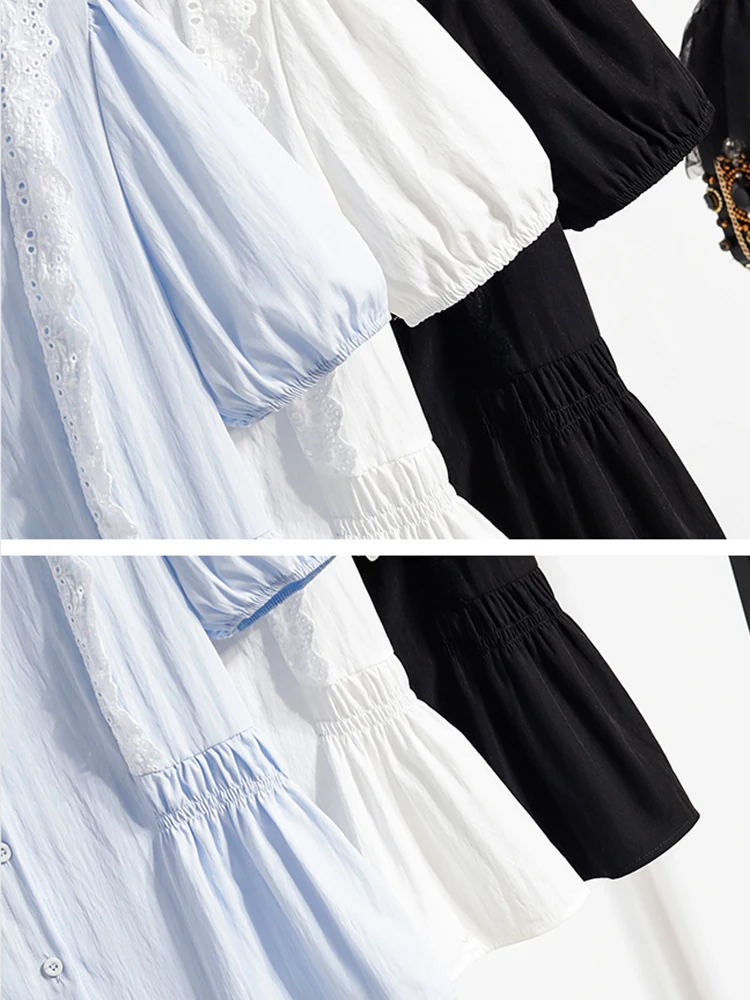 Blus dan Kemeja Renda Ukuran Besar Blus Musim Panas Wanita Wanita 2025 Keluaran Baru Blus Wanita Kasual Kerah Leher O Lengan Pendek