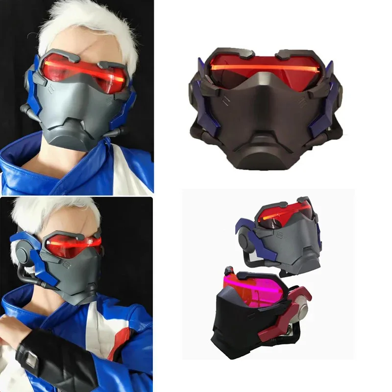 

Game Over Watch Soldier 76 LED Luminous Mask Cyberpunk Cosplay Gold Helmet Masks Halloween Masquerade Party Light Mask For Adult