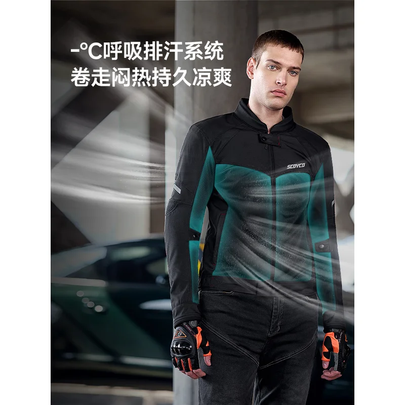 SCOYCO Spring Summer Mesh Motorcycle Jacket Breathable Windproof CE Protective Riding Coat for Men Women JK118-2