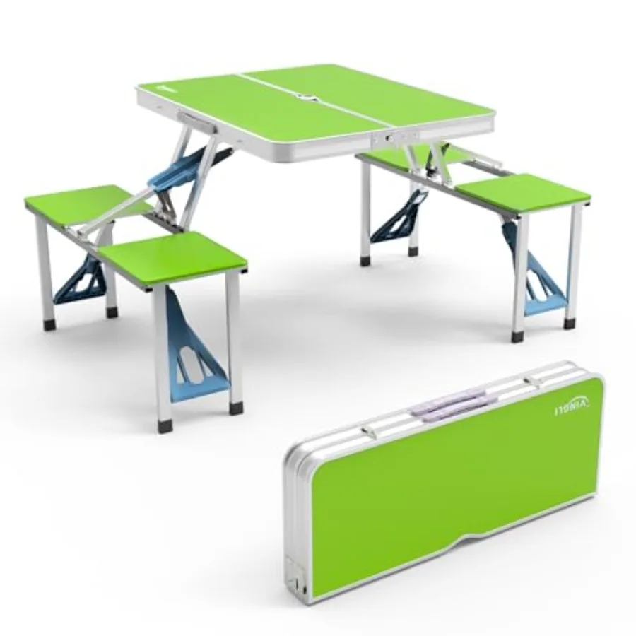 

4Ft Portable Folding Picnic Table with 4 Seats and Umbrella Hole Aluminum Frame Plastic Top Camping Table for Yard Travel Black