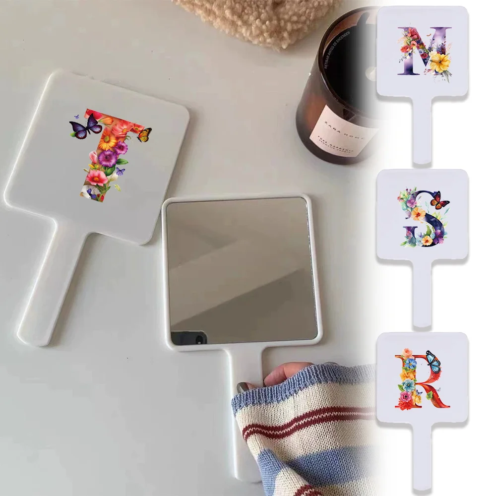 

1pc Handheld Makeup Mirror With Butterfly Pattern Easy Grip Travel-Friendly Vanity Accessory Initial Name 26 Letters Pattern